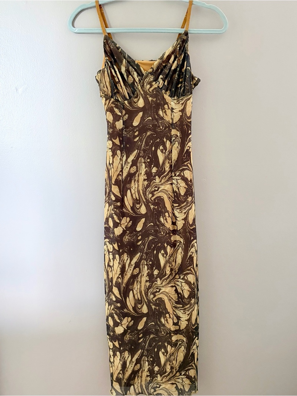 Urban Outfitters Marble Mesh Y2K Midi Dress Brown Tan Size Small